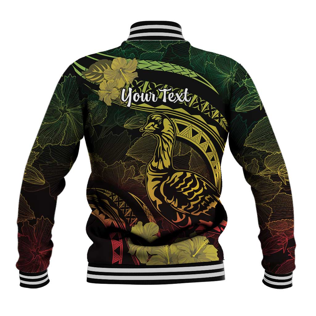 Personalised Hawaii Nene Goose Baseball Jacket Hawaiian Map Hibiscus Polynesian Art - Reggae Gradient LT14 - Polynesian Pride
