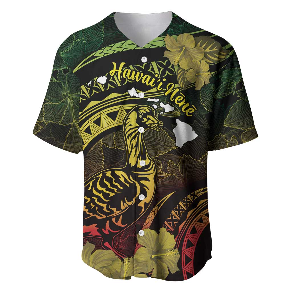Personalised Hawaii Nene Goose Baseball Jersey Hawaiian Map Hibiscus Polynesian Art - Reggae Gradient LT14 Reggae - Polynesian Pride
