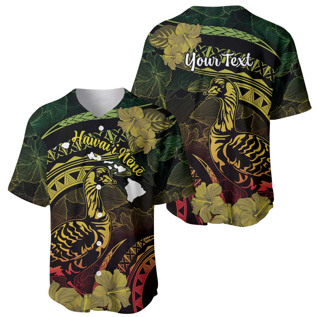 Personalised Hawaii Nene Goose Baseball Jersey Hawaiian Map Hibiscus Polynesian Art - Reggae Gradient LT14 - Polynesian Pride
