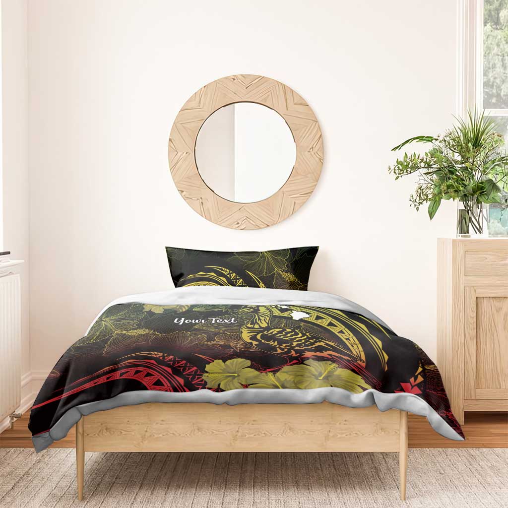 Personalised Hawaii Nene Goose Bedding Set Hawaiian Map Hibiscus Polynesian Art - Reggae Gradient LT14 - Polynesian Pride