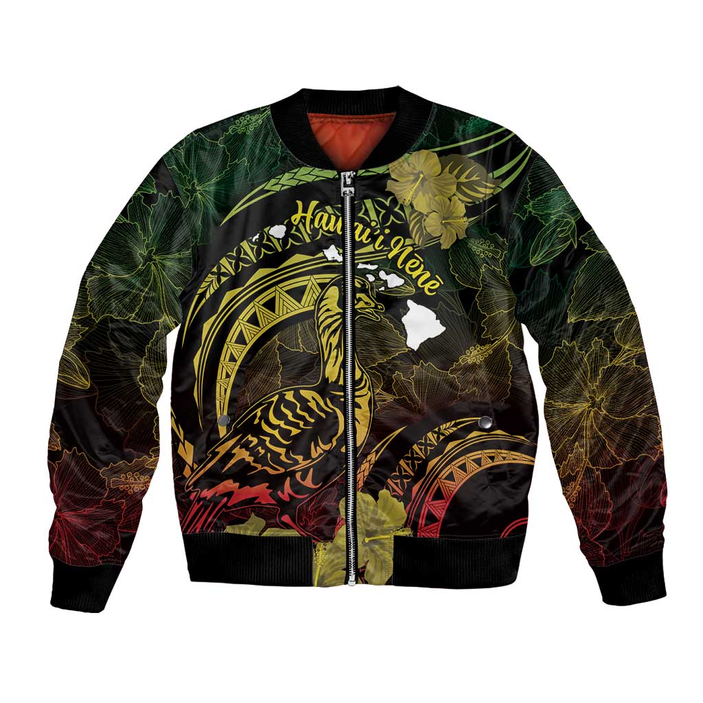 Personalised Hawaii Nene Goose Bomber Jacket Hawaiian Map Hibiscus Polynesian Art - Reggae Gradient LT14 Unisex Reggae - Polynesian Pride