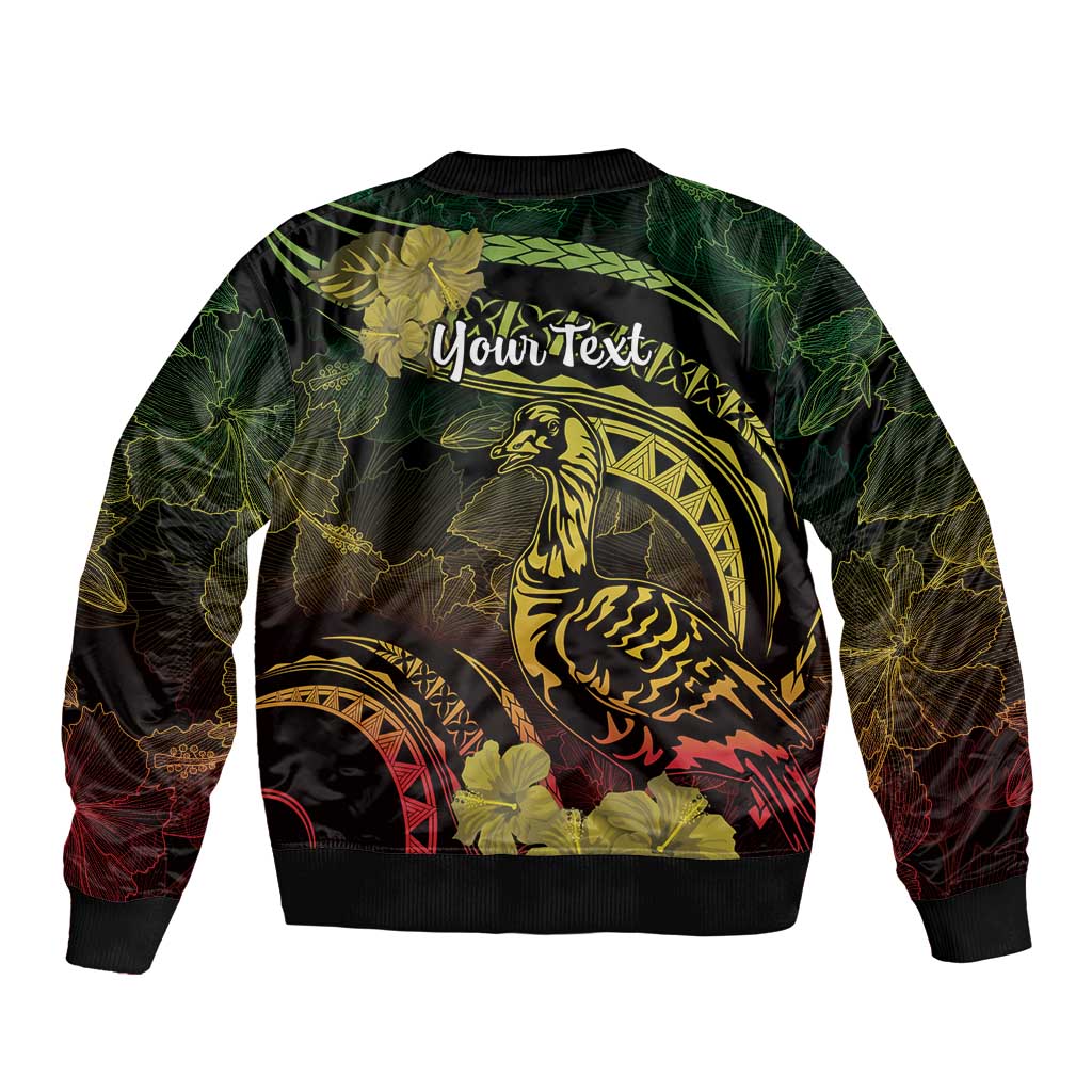 Personalised Hawaii Nene Goose Bomber Jacket Hawaiian Map Hibiscus Polynesian Art - Reggae Gradient LT14 - Polynesian Pride