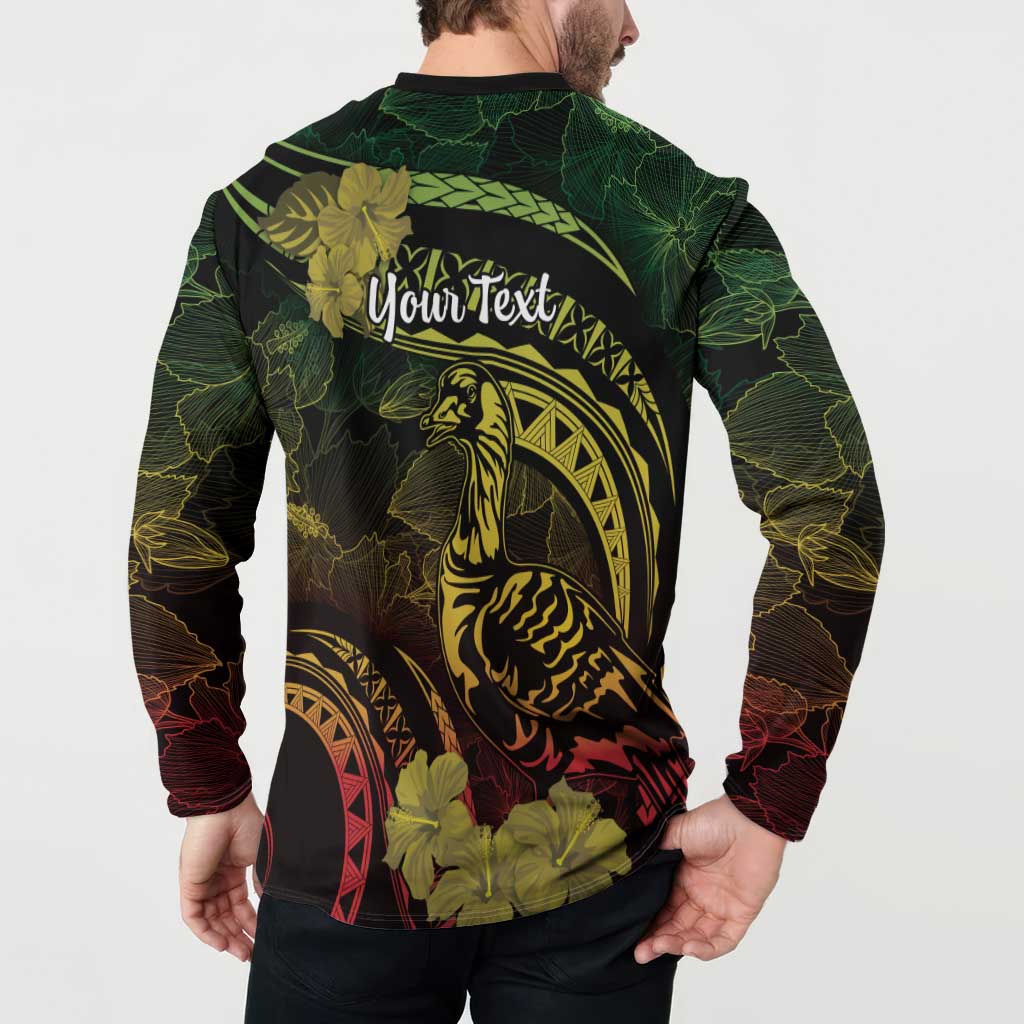 Personalised Hawaii Nene Goose Button Sweatshirt Hawaiian Map Hibiscus Polynesian Art - Reggae Gradient LT14 - Polynesian Pride