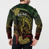 Personalised Hawaii Nene Goose Button Sweatshirt Hawaiian Map Hibiscus Polynesian Art - Reggae Gradient LT14 - Polynesian Pride