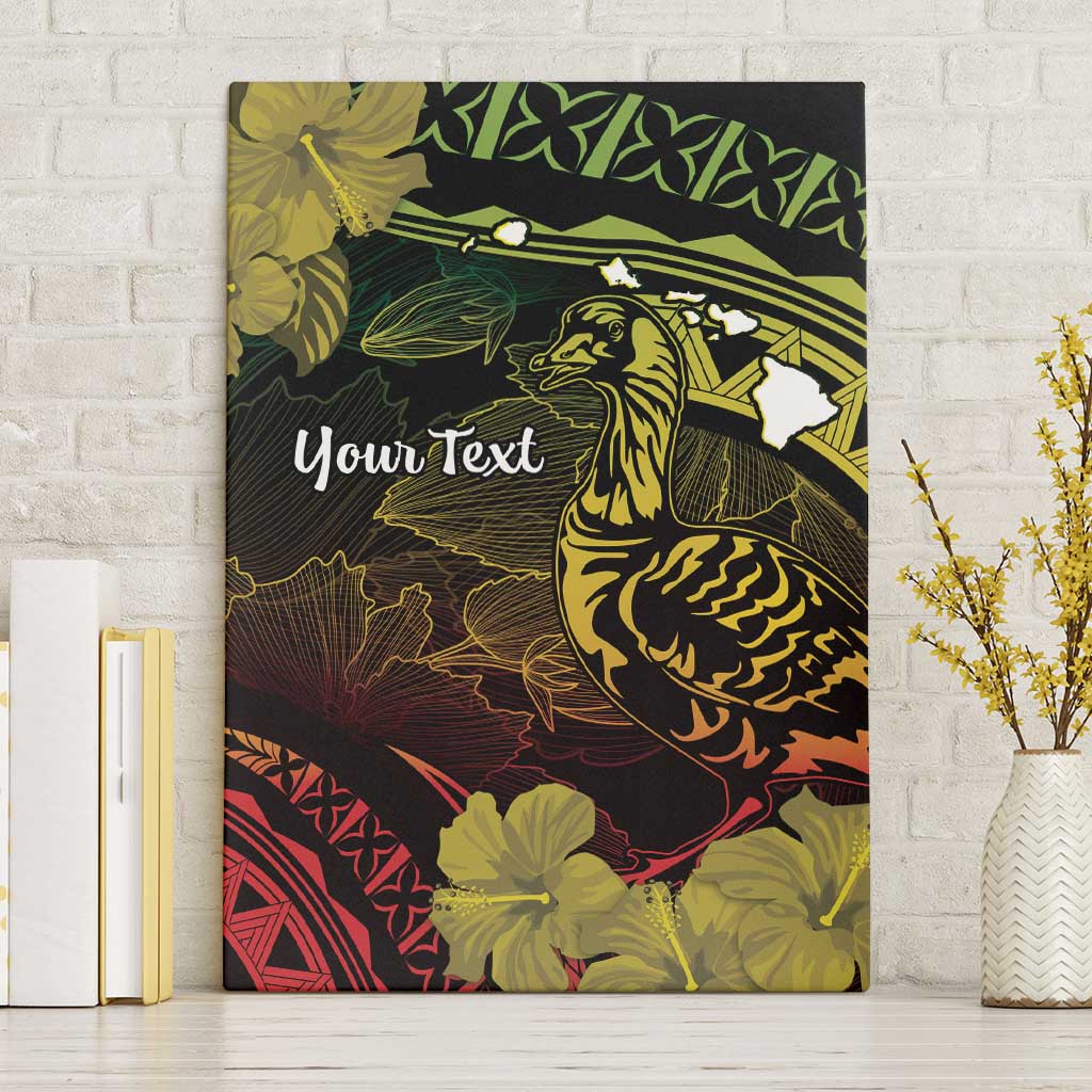 Personalised Hawaii Nene Goose Canvas Wall Art Hawaiian Map Hibiscus Polynesian Art - Reggae Gradient LT14 Without Frame Reggae - Polynesian Pride
