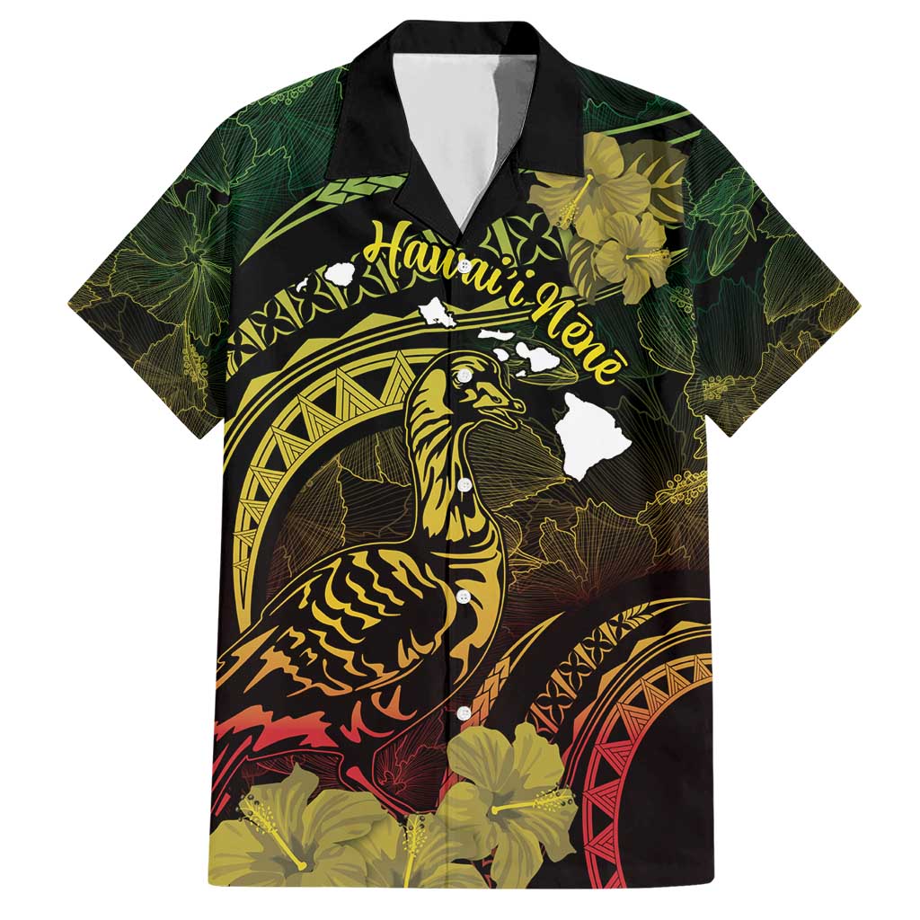 Personalised Hawaii Nene Goose Hawaiian Shirt Hawaiian Map Hibiscus Polynesian Art - Reggae Gradient LT14 Reggae - Polynesian Pride