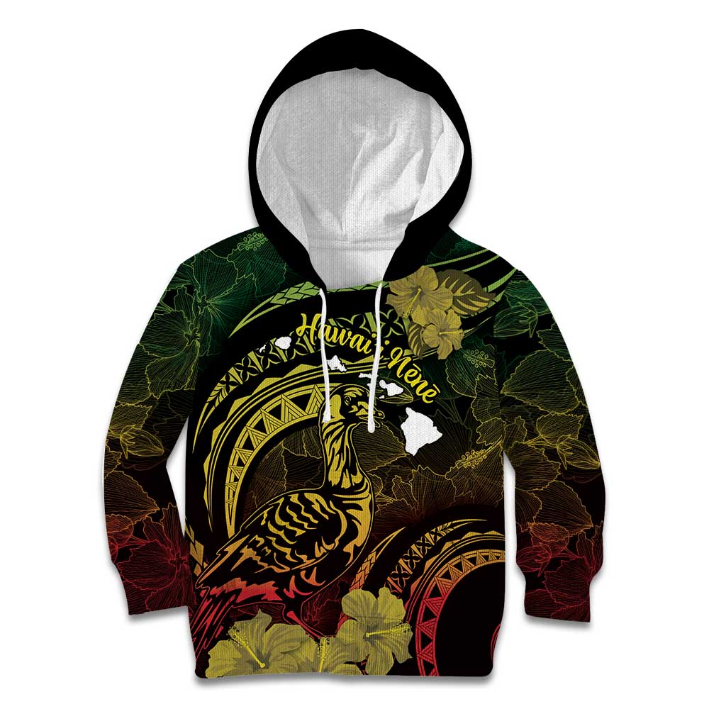 Personalised Hawaii Nene Goose Kid Hoodie Hawaiian Map Hibiscus Polynesian Art - Reggae Gradient LT14 Hoodie Reggae - Polynesian Pride