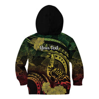 Personalised Hawaii Nene Goose Kid Hoodie Hawaiian Map Hibiscus Polynesian Art - Reggae Gradient LT14 - Polynesian Pride