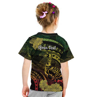Personalised Hawaii Nene Goose Kid T Shirt Hawaiian Map Hibiscus Polynesian Art - Reggae Gradient LT14 - Polynesian Pride