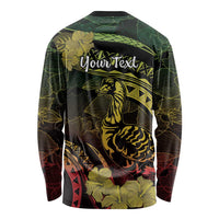 Personalised Hawaii Nene Goose Long Sleeve Shirt Hawaiian Map Hibiscus Polynesian Art - Reggae Gradient LT14 - Polynesian Pride