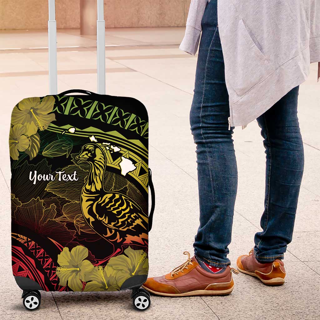 Personalised Hawaii Nene Goose Luggage Cover Hawaiian Map Hibiscus Polynesian Art - Reggae Gradient LT14 Reggae - Polynesian Pride