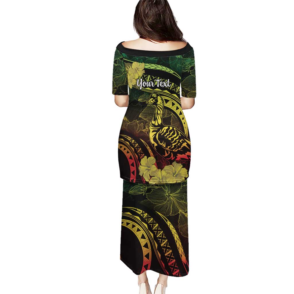 Personalised Hawaii Nene Goose Puletasi Hawaiian Map Hibiscus Polynesian Art - Reggae Gradient LT14 - Polynesian Pride