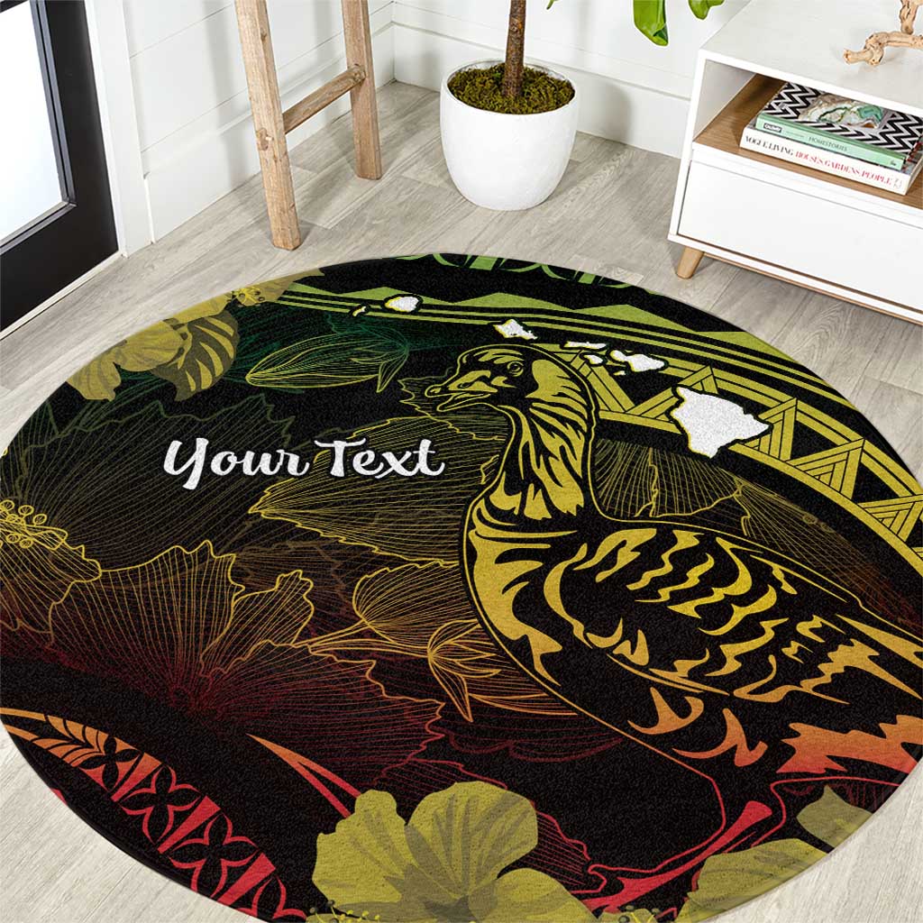 Personalised Hawaii Nene Goose Round Carpet Hawaiian Map Hibiscus Polynesian Art - Reggae Gradient LT14 Reggae - Polynesian Pride