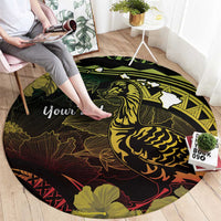 Personalised Hawaii Nene Goose Round Carpet Hawaiian Map Hibiscus Polynesian Art - Reggae Gradient LT14 - Polynesian Pride