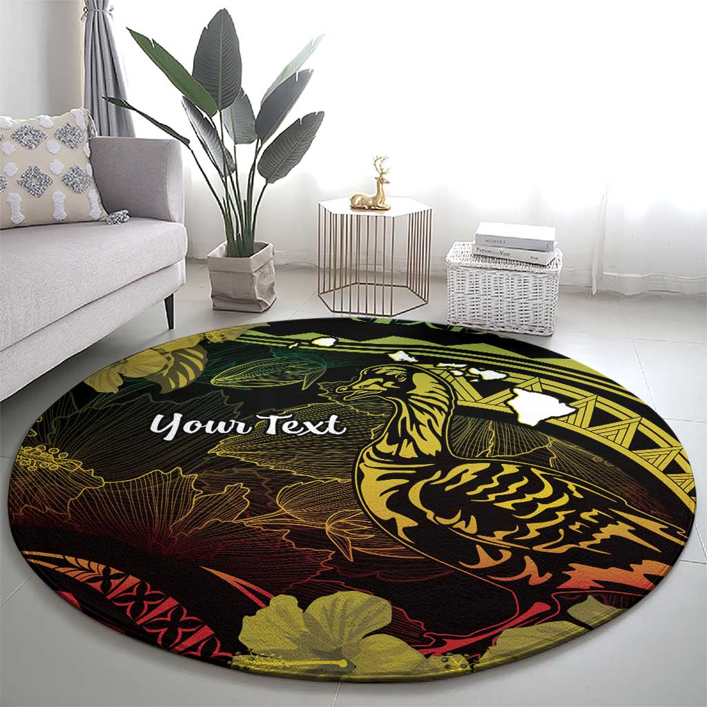 Personalised Hawaii Nene Goose Round Carpet Hawaiian Map Hibiscus Polynesian Art - Reggae Gradient LT14 - Polynesian Pride