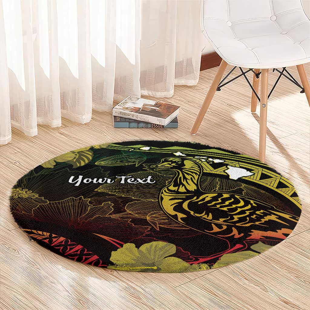 Personalised Hawaii Nene Goose Round Carpet Hawaiian Map Hibiscus Polynesian Art - Reggae Gradient LT14 - Polynesian Pride