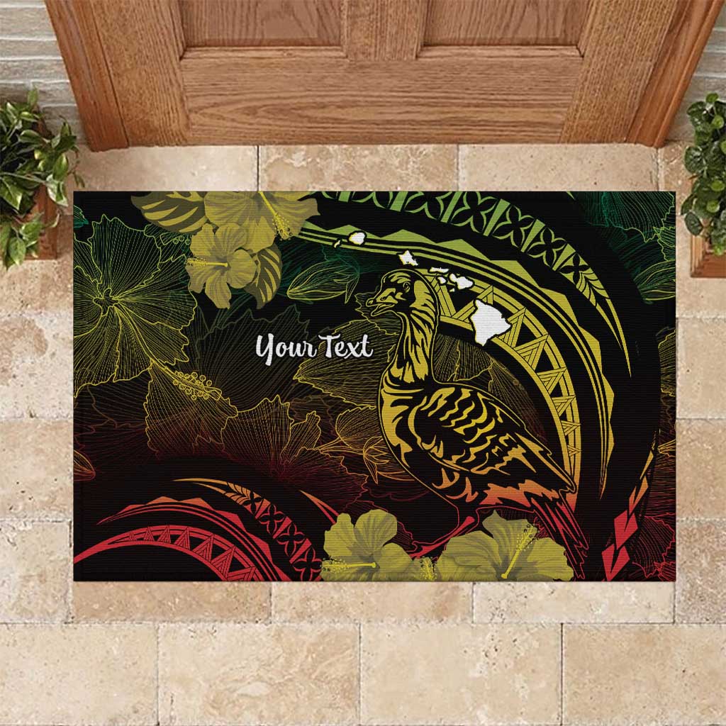 Personalised Hawaii Nene Goose Rubber Doormat Hawaiian Map Hibiscus Polynesian Art - Reggae Gradient LT14 Reggae - Polynesian Pride
