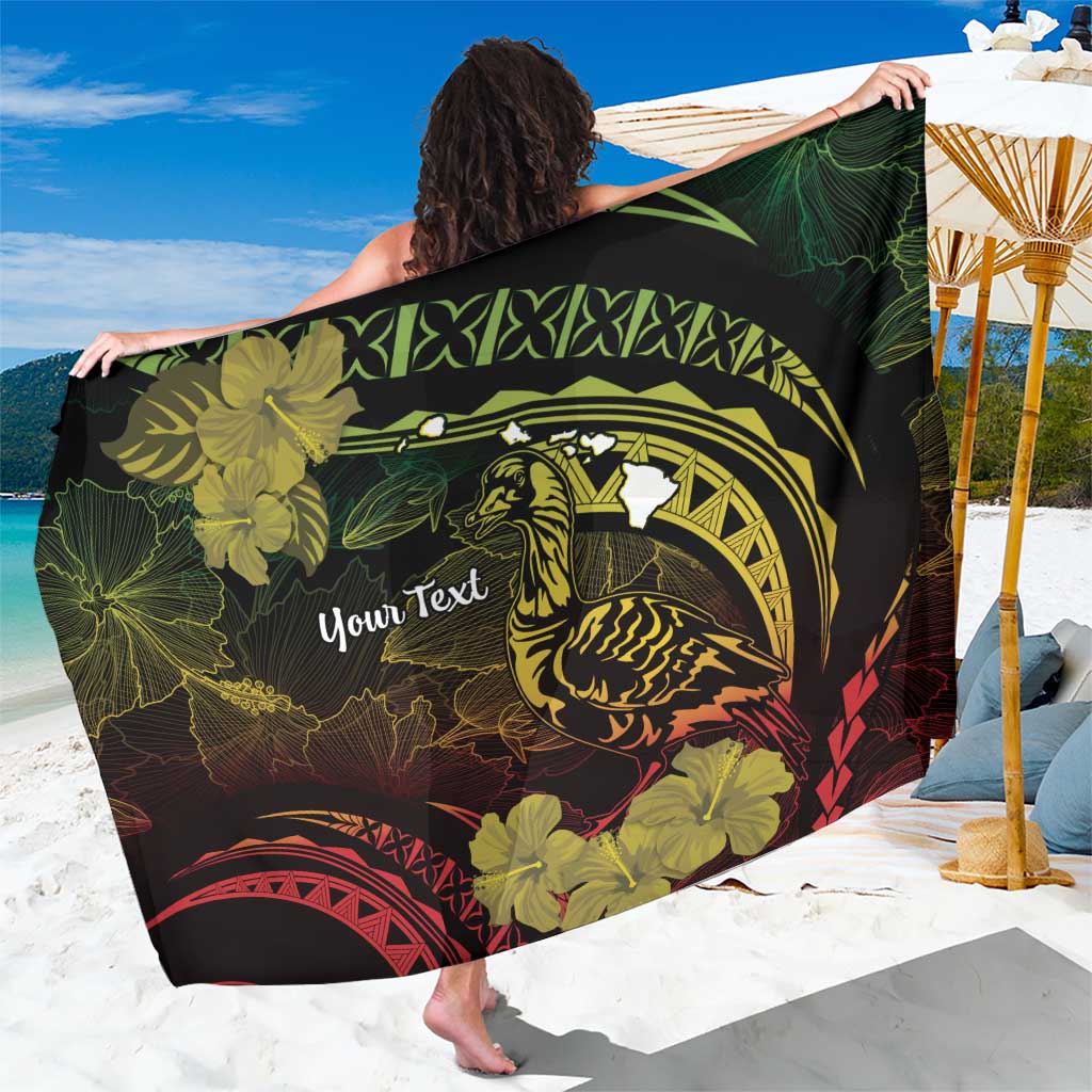 Personalised Hawaii Nene Goose Sarong Hawaiian Map Hibiscus Polynesian Art - Reggae Gradient