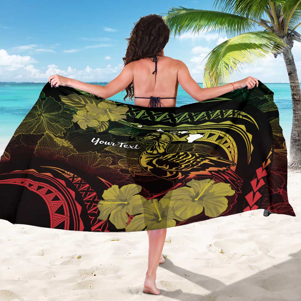 Personalised Hawaii Nene Goose Sarong Hawaiian Map Hibiscus Polynesian Art - Reggae Gradient LT14 - Polynesian Pride