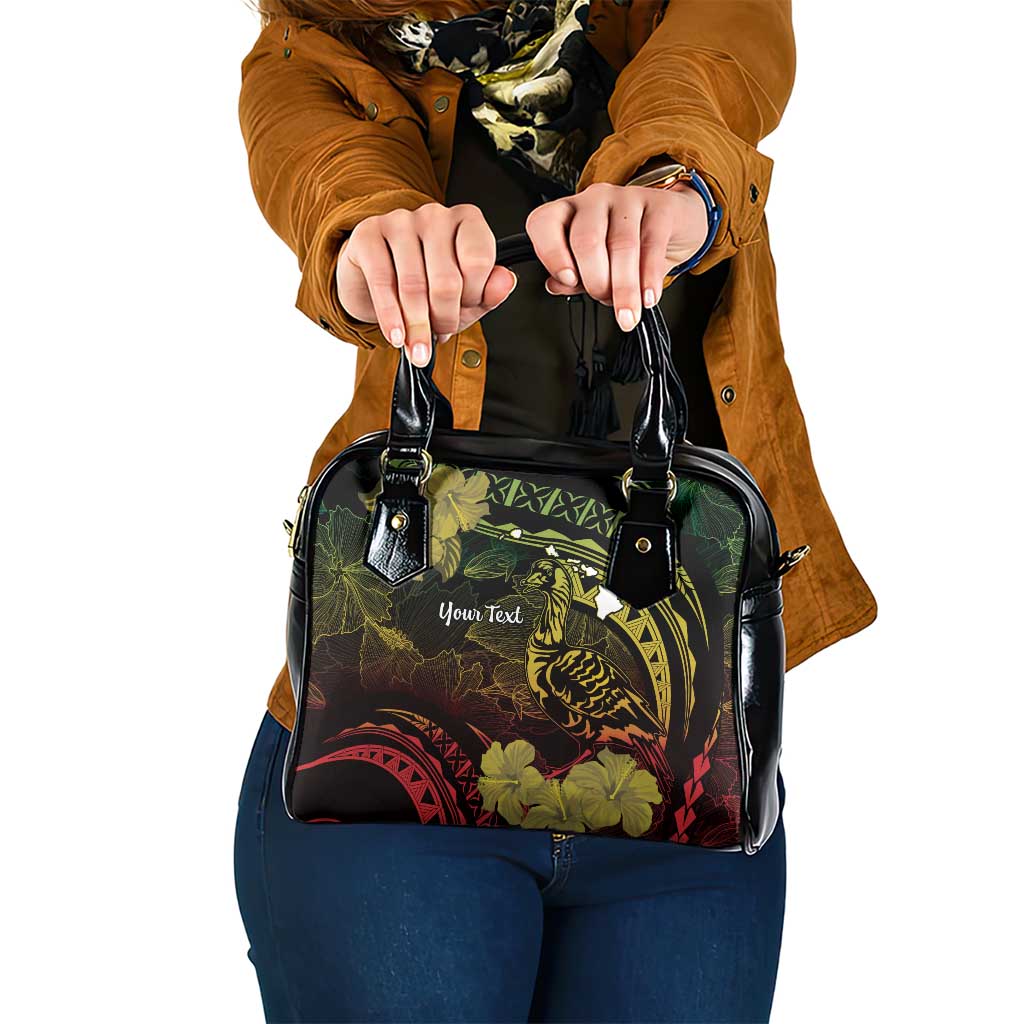 Personalised Hawaii Nene Goose Shoulder Handbag Hawaiian Map Hibiscus Polynesian Art - Reggae Gradient LT14 One Size Reggae - Polynesian Pride