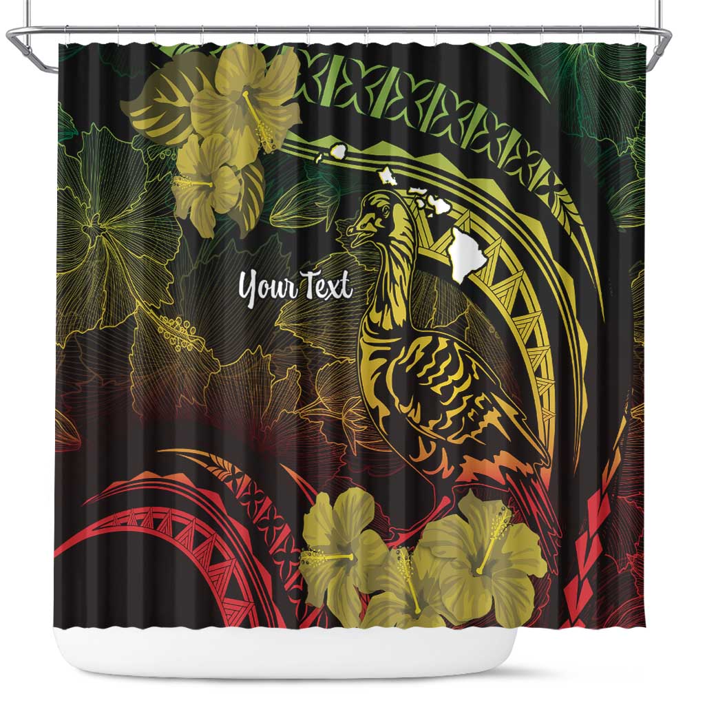 Personalised Hawaii Nene Goose Shower Curtain Hawaiian Map Hibiscus Polynesian Art - Reggae Gradient LT14 Reggae - Polynesian Pride