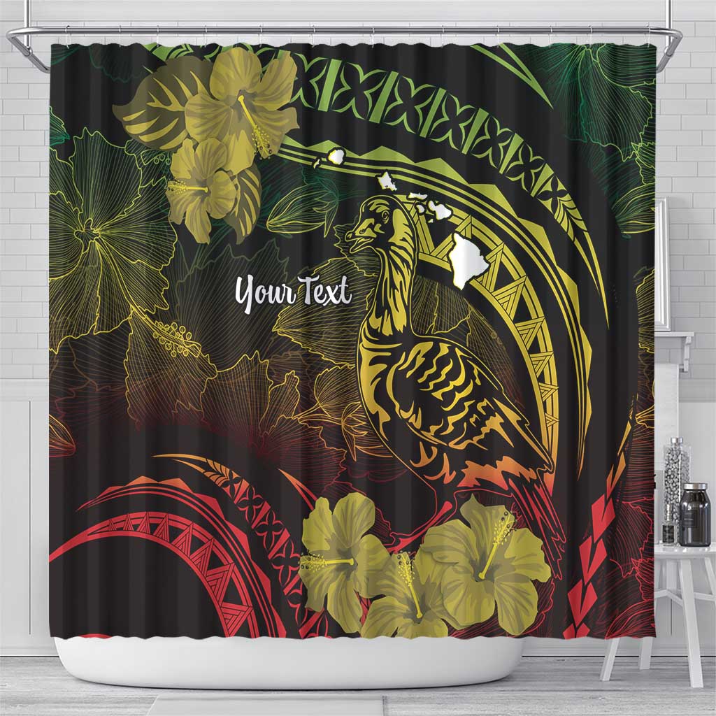 Personalised Hawaii Nene Goose Shower Curtain Hawaiian Map Hibiscus Polynesian Art - Reggae Gradient LT14 - Polynesian Pride