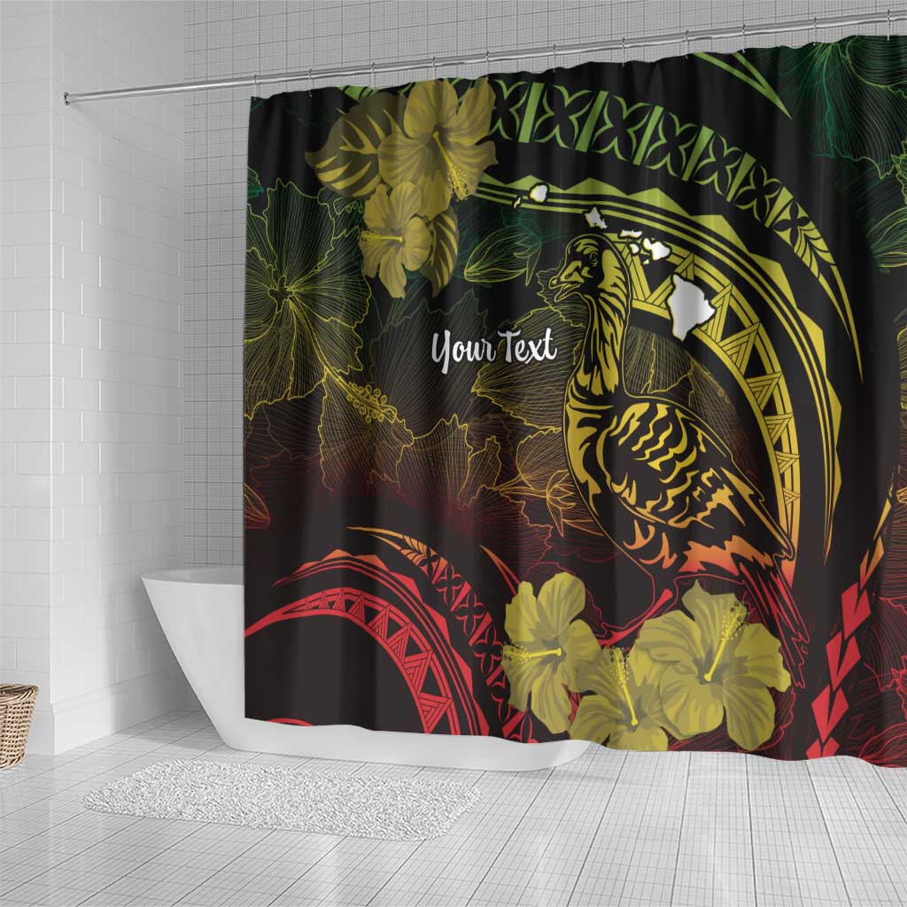 Personalised Hawaii Nene Goose Shower Curtain Hawaiian Map Hibiscus Polynesian Art - Reggae Gradient LT14 - Polynesian Pride