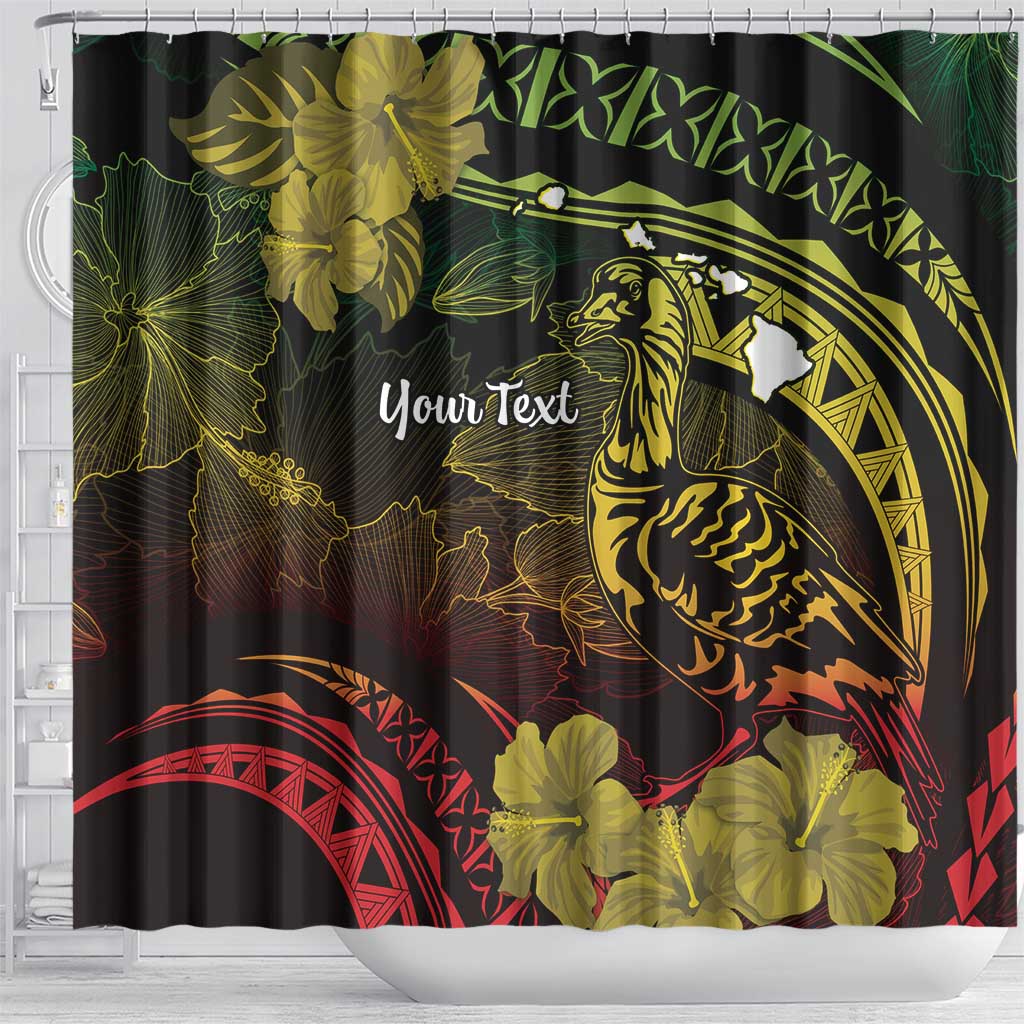 Personalised Hawaii Nene Goose Shower Curtain Hawaiian Map Hibiscus Polynesian Art - Reggae Gradient LT14 - Polynesian Pride