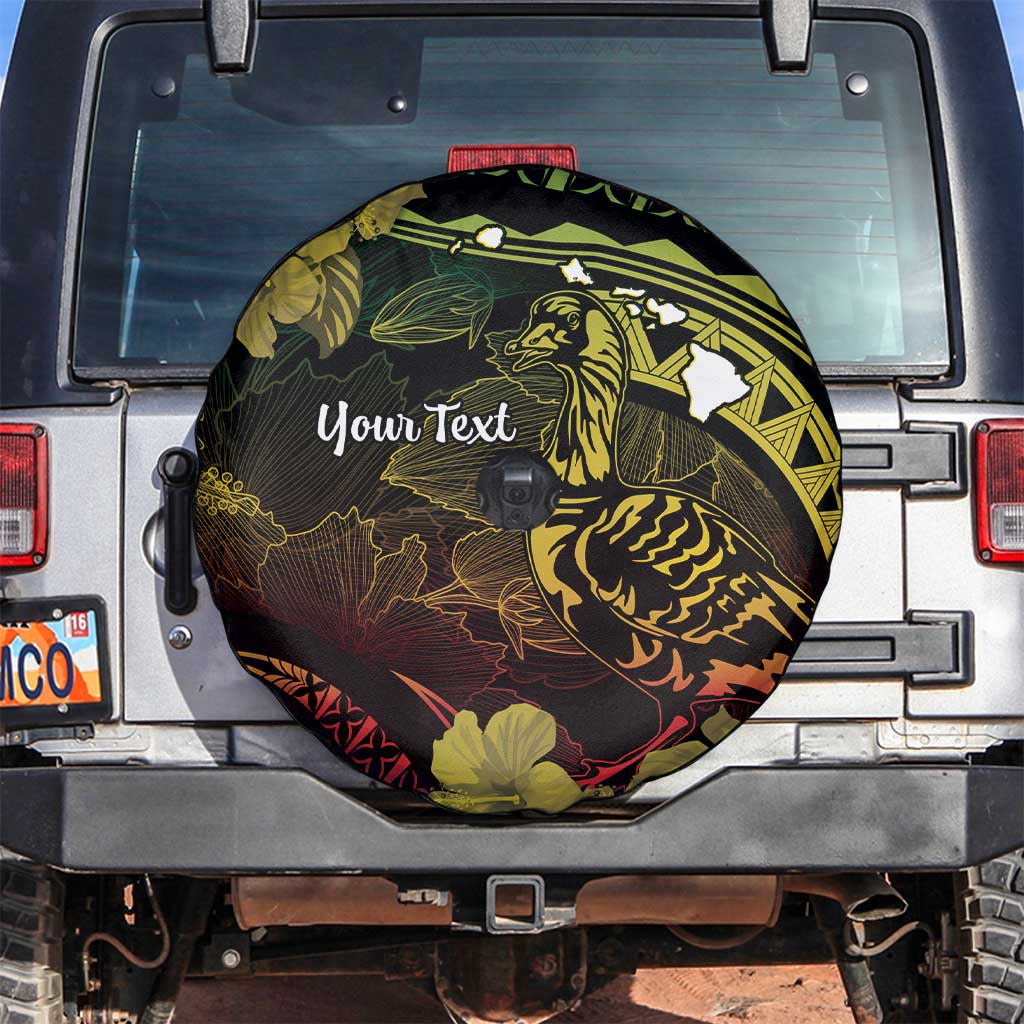 Personalised Hawaii Nene Goose Spare Tire Cover Hawaiian Map Hibiscus Polynesian Art - Reggae Gradient LT14 Reggae - Polynesian Pride