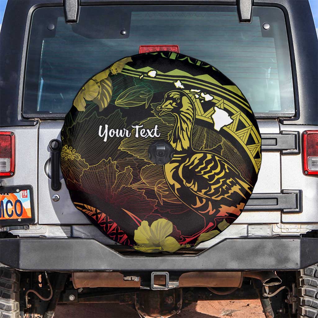 Personalised Hawaii Nene Goose Spare Tire Cover Hawaiian Map Hibiscus Polynesian Art - Reggae Gradient