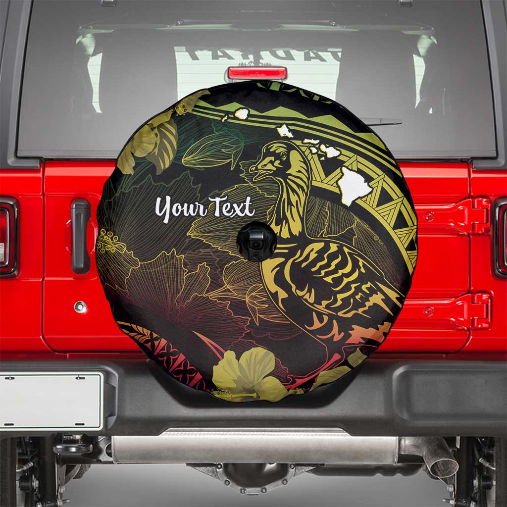 Personalised Hawaii Nene Goose Spare Tire Cover Hawaiian Map Hibiscus Polynesian Art - Reggae Gradient LT14 - Polynesian Pride