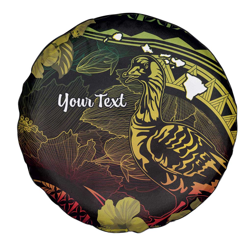 Personalised Hawaii Nene Goose Spare Tire Cover Hawaiian Map Hibiscus Polynesian Art - Reggae Gradient LT14 - Polynesian Pride