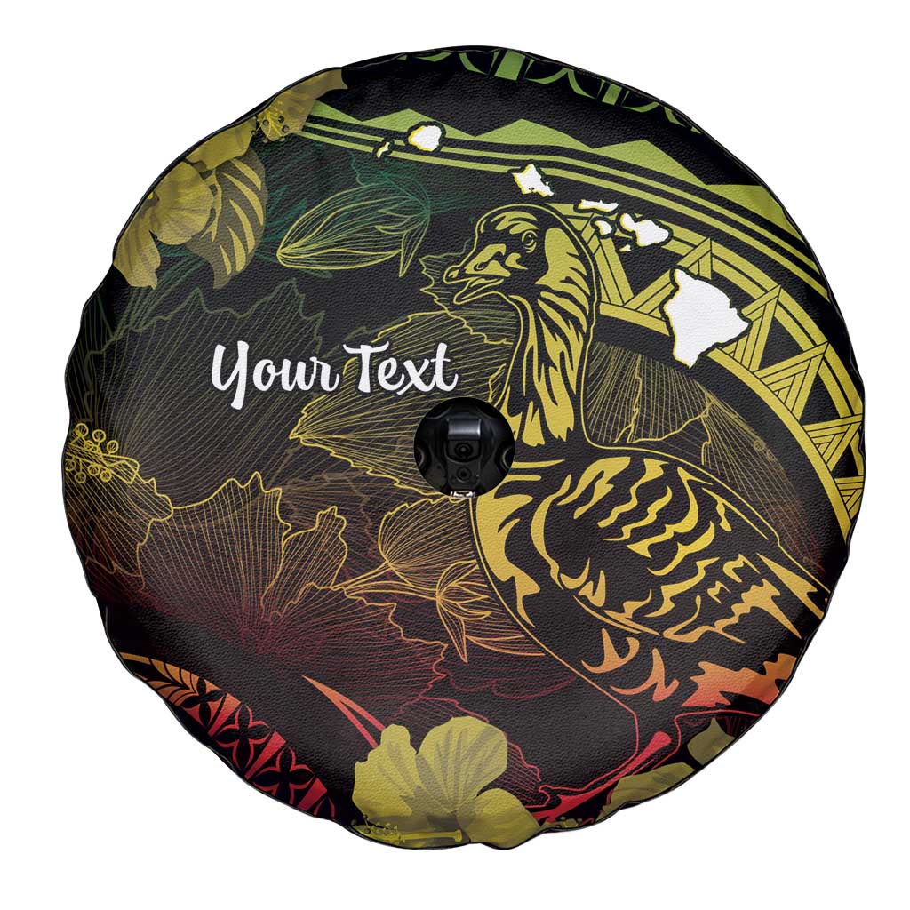 Personalised Hawaii Nene Goose Spare Tire Cover Hawaiian Map Hibiscus Polynesian Art - Reggae Gradient LT14 - Polynesian Pride