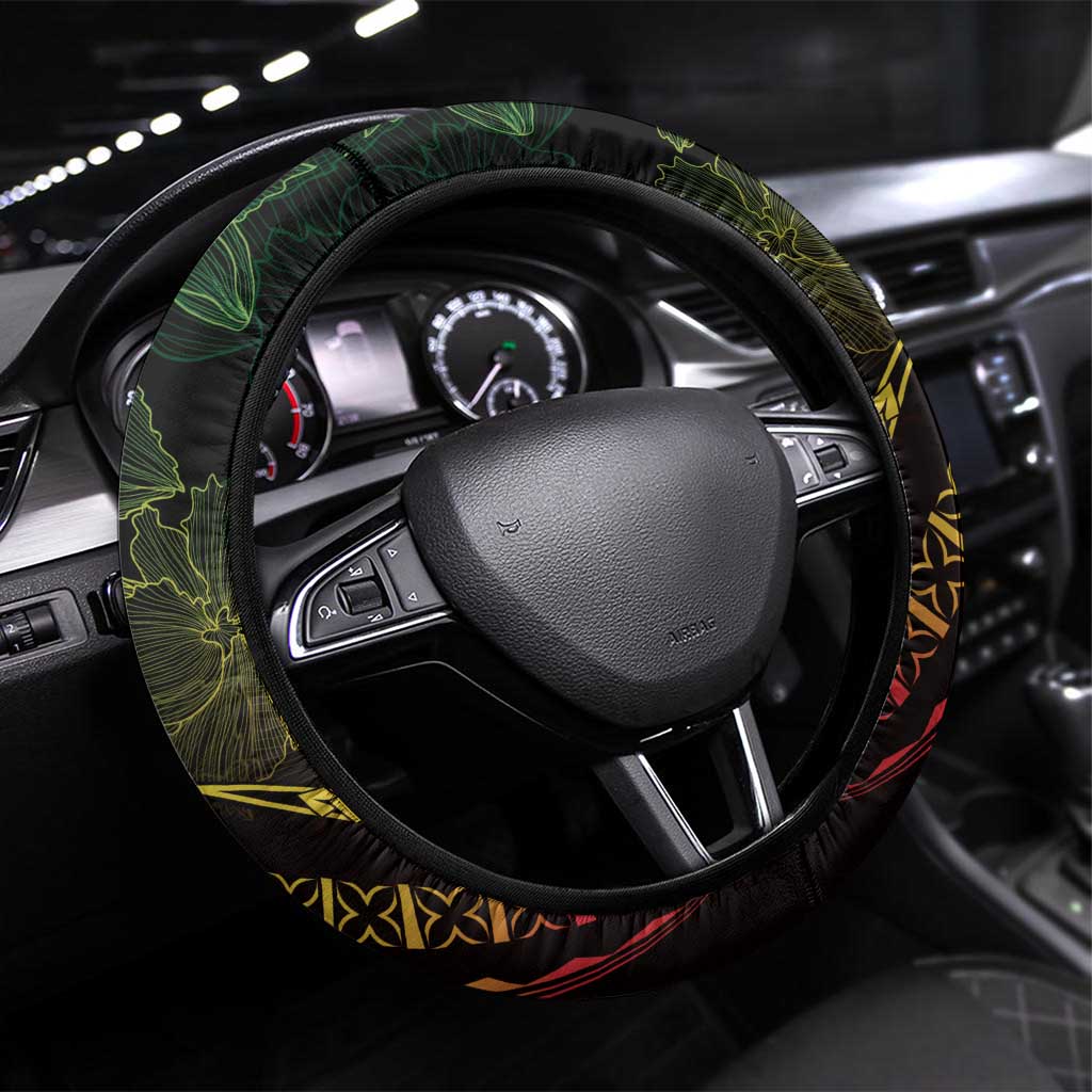 Hawaii Nene Goose Steering Wheel Cover Hawaiian Map Hibiscus Polynesian Art - Reggae Gradient LT14 Universal Fit Reggae - Polynesian Pride