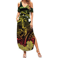 Personalised Hawaii Nene Goose Summer Maxi Dress Hawaiian Map Hibiscus Polynesian Art - Reggae Gradient LT14 Women Reggae - Polynesian Pride