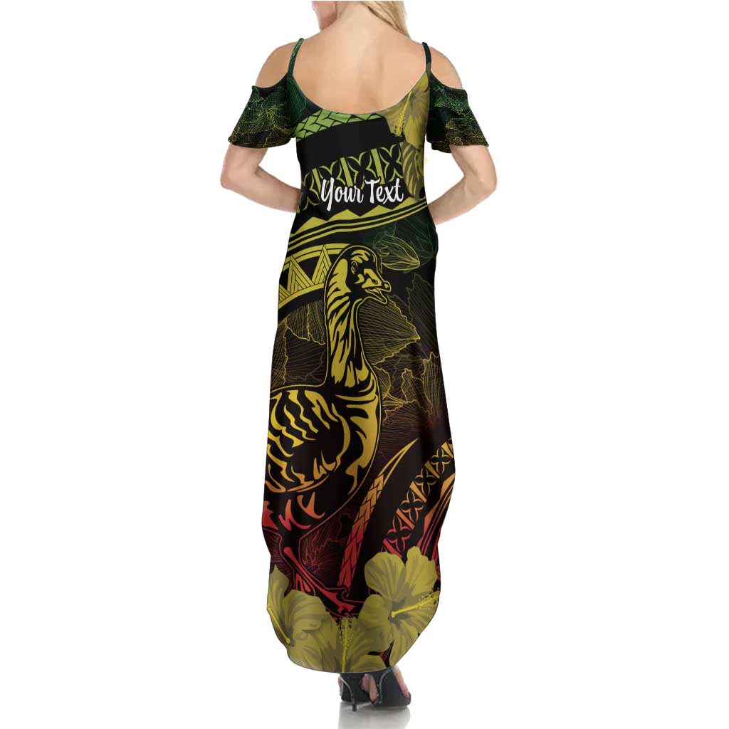 Personalised Hawaii Nene Goose Summer Maxi Dress Hawaiian Map Hibiscus Polynesian Art - Reggae Gradient LT14 - Polynesian Pride