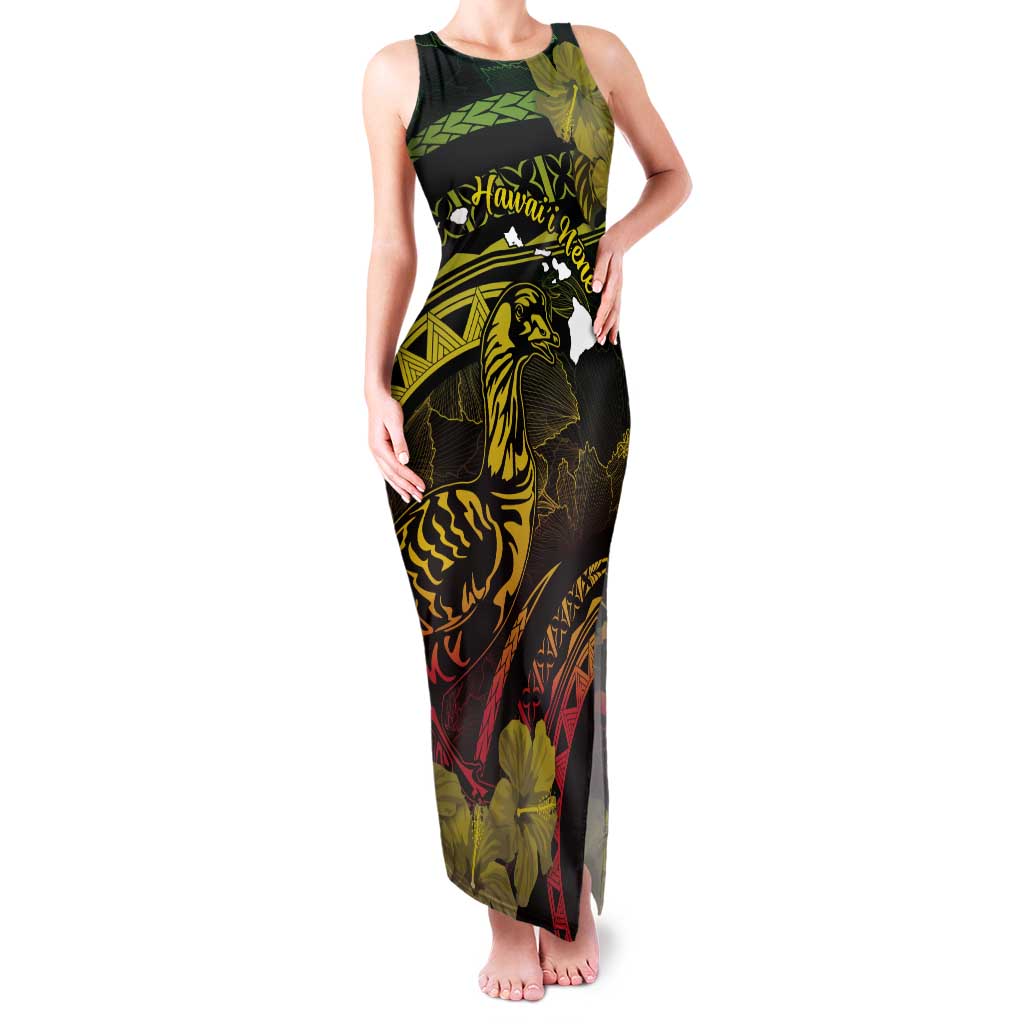 Personalised Hawaii Nene Goose Tank Maxi Dress Hawaiian Map Hibiscus Polynesian Art - Reggae Gradient LT14 Women Reggae - Polynesian Pride