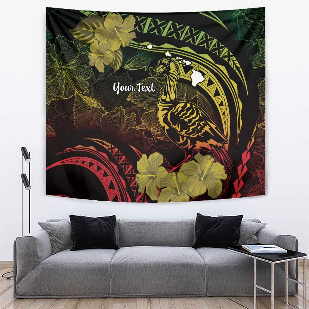 Personalised Hawaii Nene Goose Tapestry Hawaiian Map Hibiscus Polynesian Art - Reggae Gradient