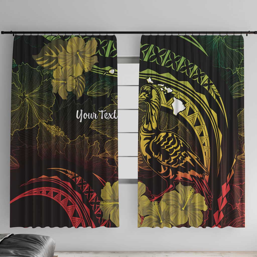 Personalised Hawaii Nene Goose Window Curtain Hawaiian Map Hibiscus Polynesian Art - Reggae Gradient LT14 With Hooks Reggae - Polynesian Pride