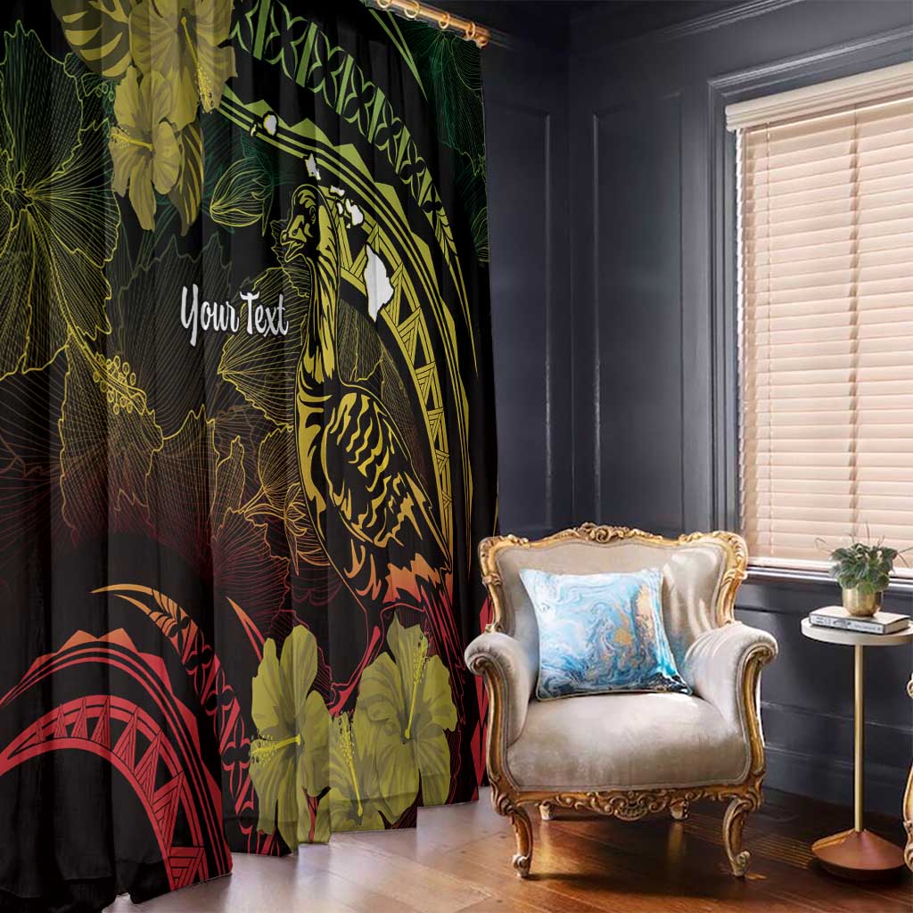 Personalised Hawaii Nene Goose Window Curtain Hawaiian Map Hibiscus Polynesian Art - Reggae Gradient LT14 - Polynesian Pride