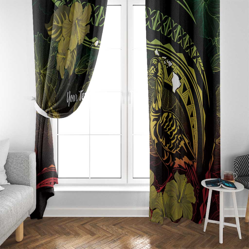 Personalised Hawaii Nene Goose Window Curtain Hawaiian Map Hibiscus Polynesian Art - Reggae Gradient LT14 - Polynesian Pride