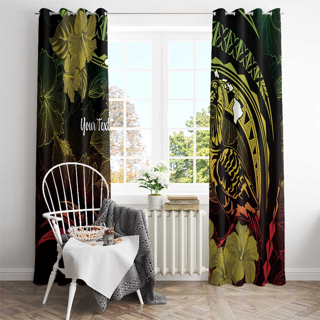 Personalised Hawaii Nene Goose Window Curtain Hawaiian Map Hibiscus Polynesian Art - Reggae Gradient LT14 - Polynesian Pride