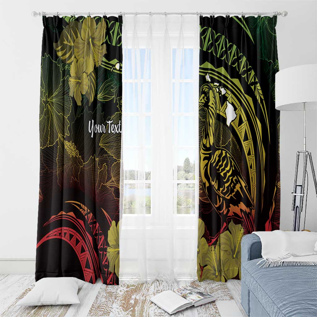 Personalised Hawaii Nene Goose Window Curtain Hawaiian Map Hibiscus Polynesian Art - Reggae Gradient LT14 - Polynesian Pride