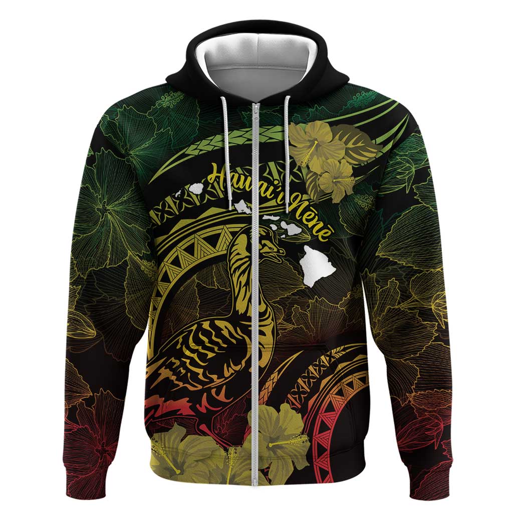 Personalised Hawaii Nene Goose Zip Hoodie Hawaiian Map Hibiscus Polynesian Art - Reggae Gradient LT14 Zip Hoodie Reggae - Polynesian Pride
