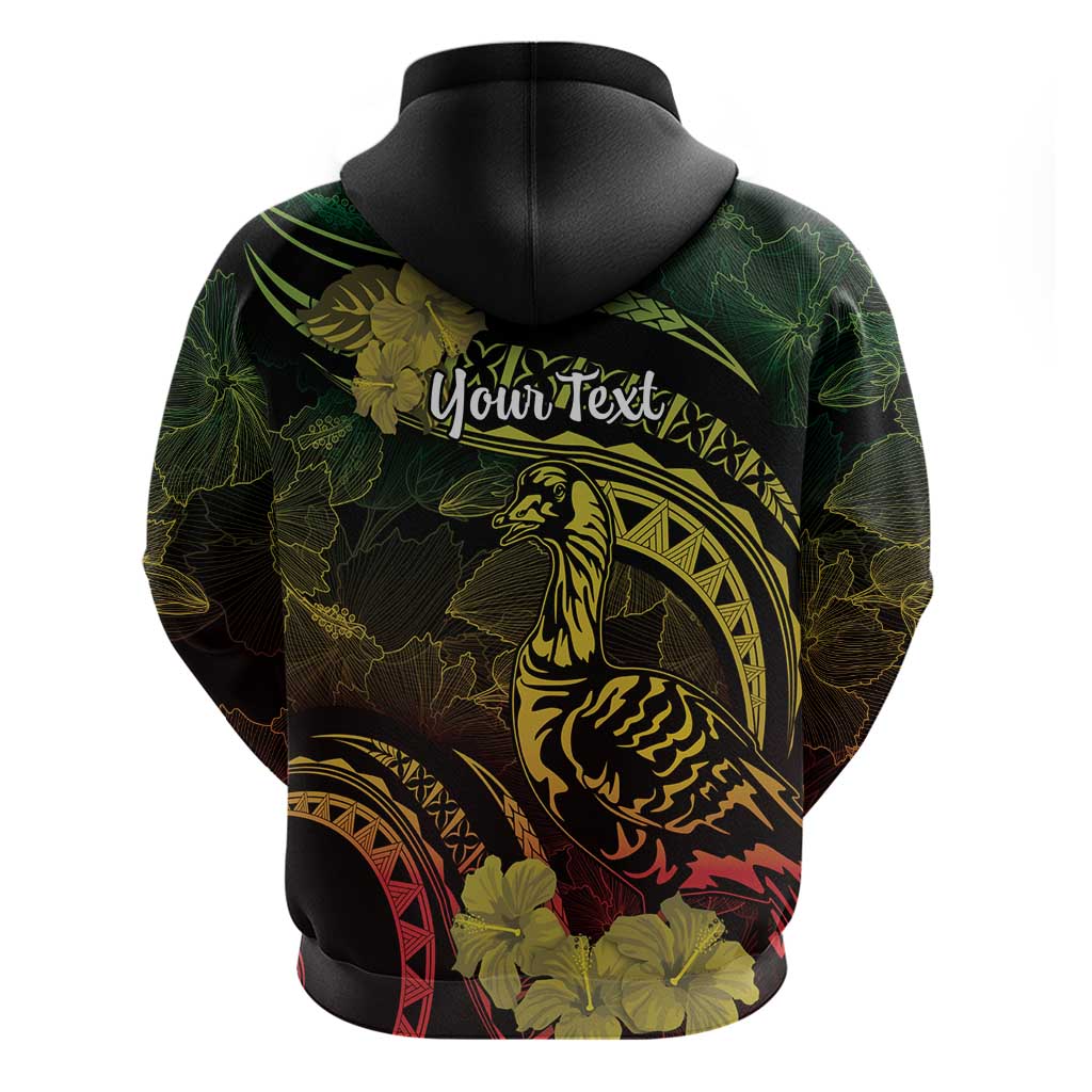 Personalised Hawaii Nene Goose Zip Hoodie Hawaiian Map Hibiscus Polynesian Art - Reggae Gradient LT14 - Polynesian Pride