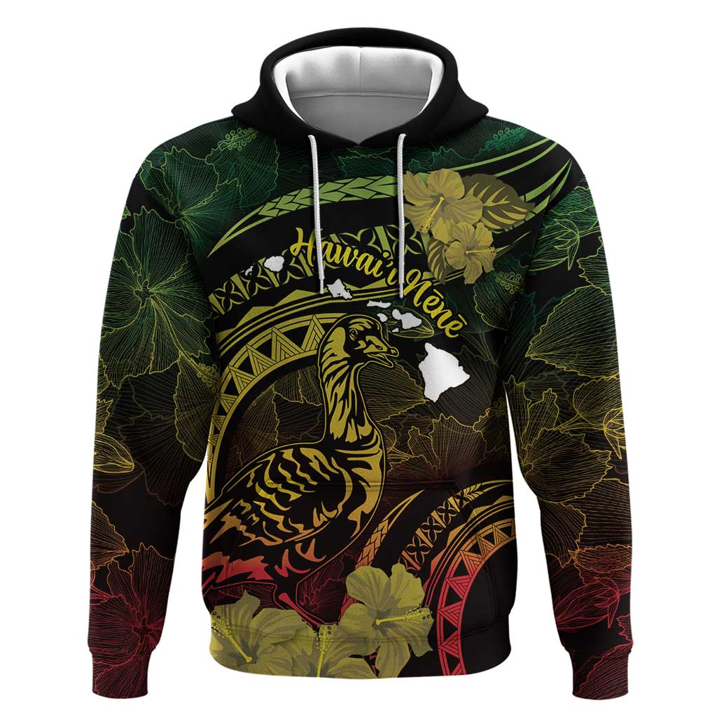 Personalised Hawaii Nene Goose Zip Hoodie Hawaiian Map Hibiscus Polynesian Art - Reggae Gradient LT14 Pullover Hoodie Reggae - Polynesian Pride