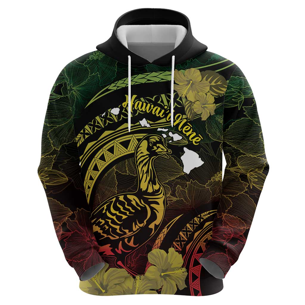 Personalised Hawaii Nene Goose Zip Hoodie Hawaiian Map Hibiscus Polynesian Art - Reggae Gradient LT14 - Polynesian Pride