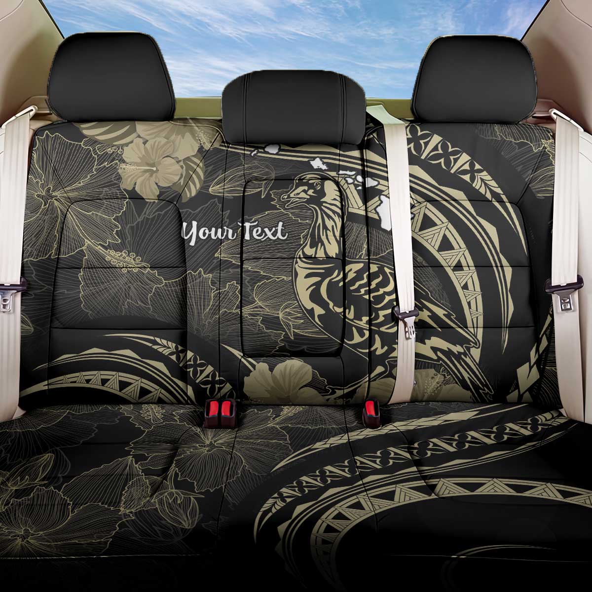 Personalised Hawaii Nene Goose Back Car Seat Cover Hawaiian Map Hibiscus Polynesian Art - Beige LT14 One Size Beige - Polynesian Pride