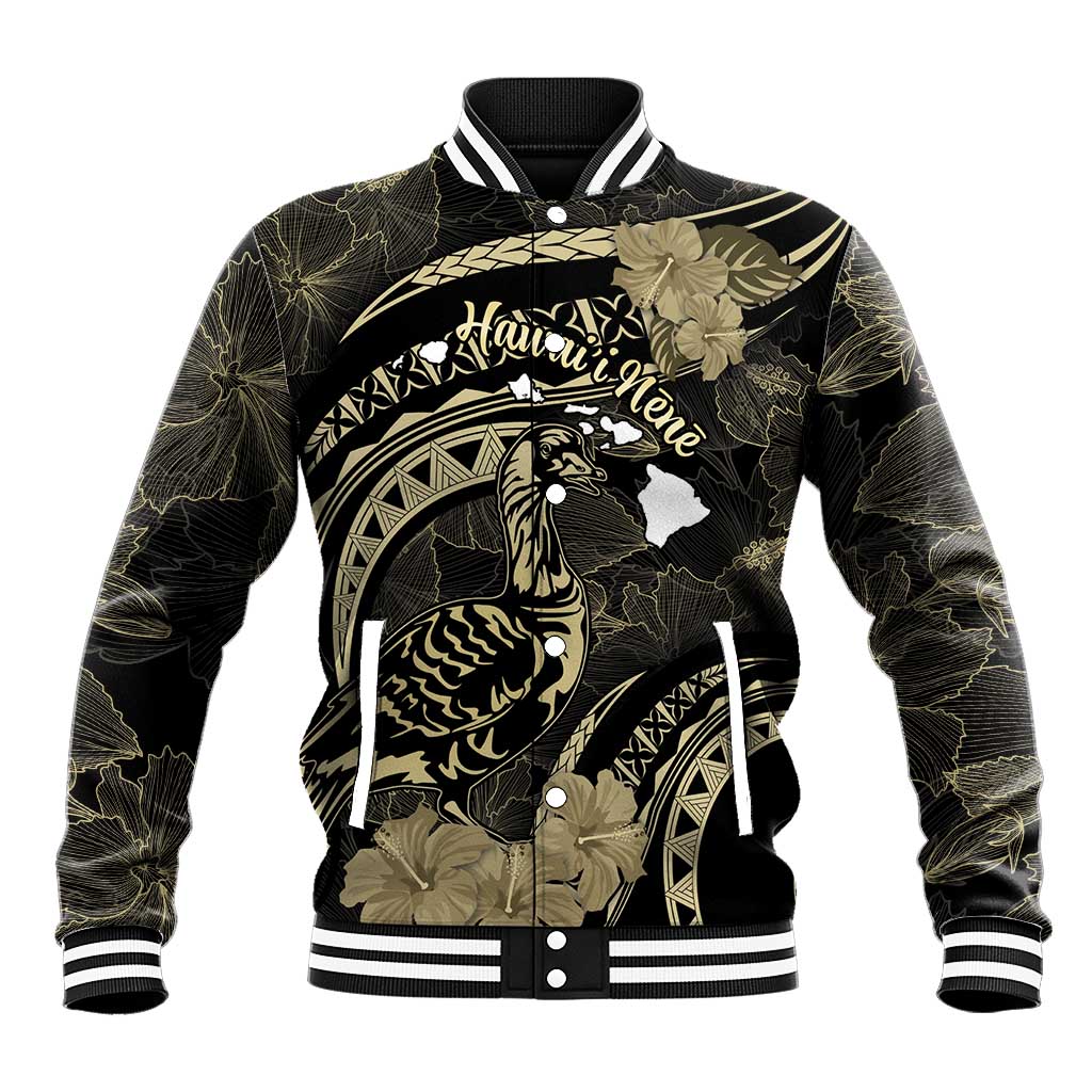 Personalised Hawaii Nene Goose Baseball Jacket Hawaiian Map Hibiscus Polynesian Art - Beige LT14 Unisex Beige - Polynesian Pride