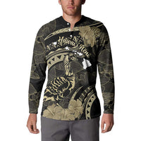 Personalised Hawaii Nene Goose Button Sweatshirt Hawaiian Map Hibiscus Polynesian Art - Beige LT14 - Polynesian Pride